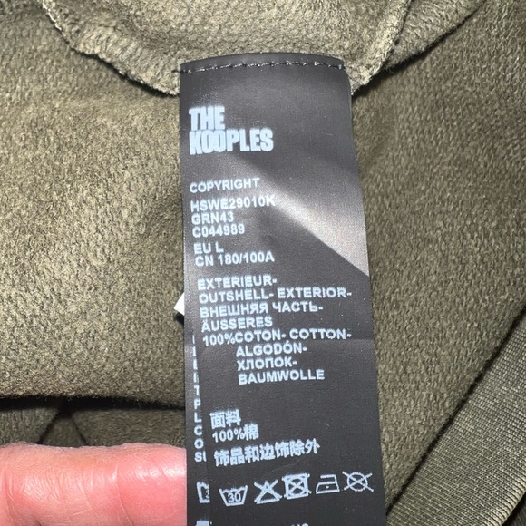 The Kooples Olive Green Crewneck Sweatshirt w/printed Patchwork Detail Large NWT - Picture 9 of 10